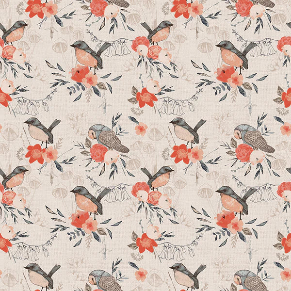 pbs Fabrics A Walk in The Woods~ Birds - Beige  12023516