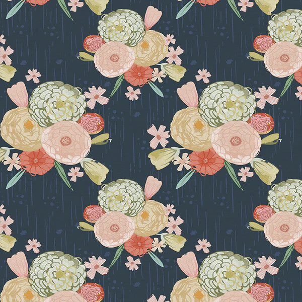 pbs fabrics Blossoms ~ Navy, 12023743