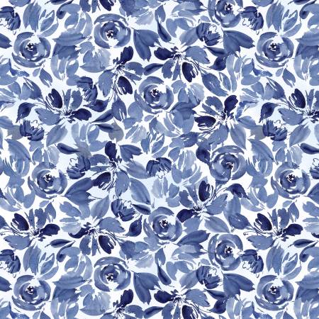 Wilmington Prints Dreaming in Blue White Packed Flowers # 36271-140