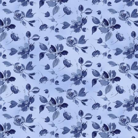 Wimington Prints Medium Blue Tossed Flowers # 36274-404